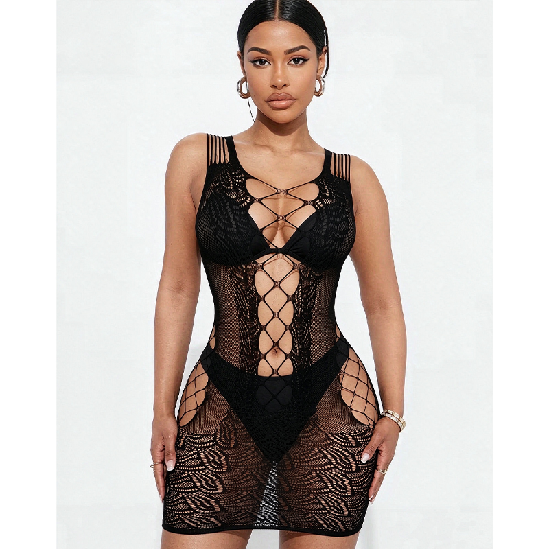 Sexy Mesh Sheer Bodycon Dress - Sexy Lingerie Sleepwear Women See Through