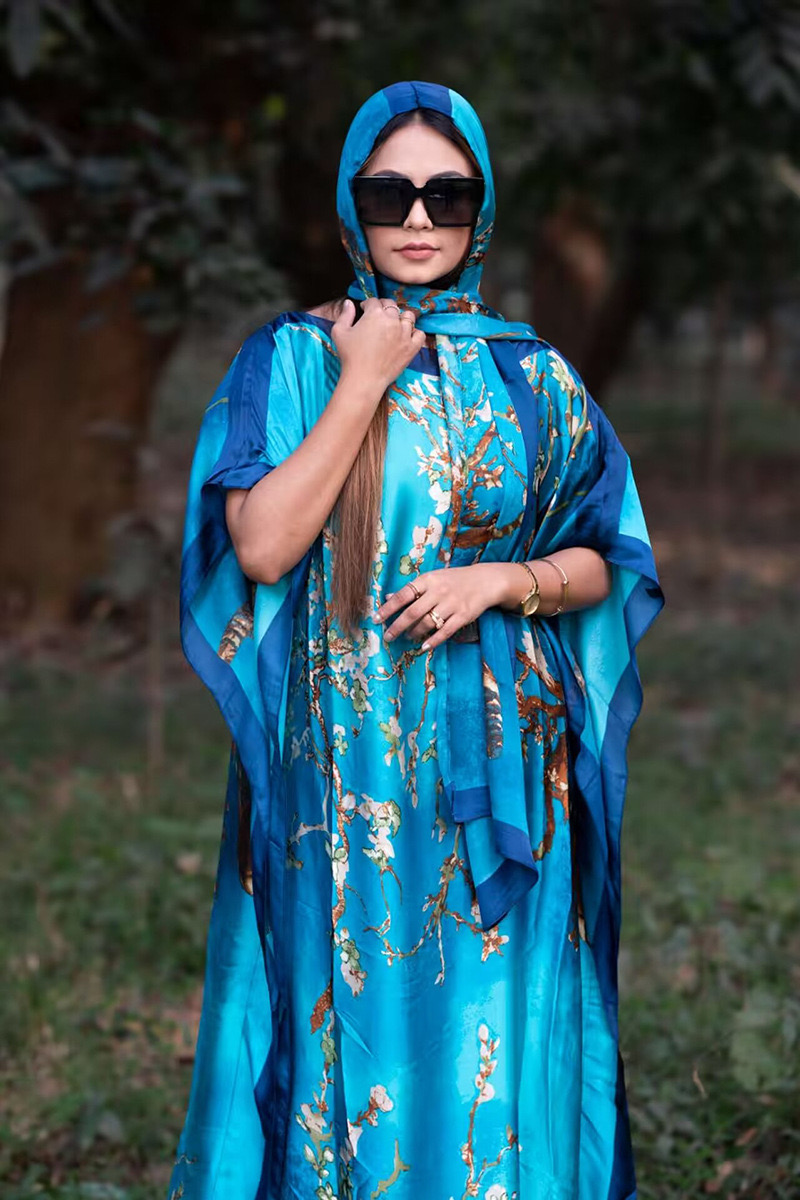 Boho Summer Beach Maxi Dress - Causal Three Printed Silky Kaftan Maxi