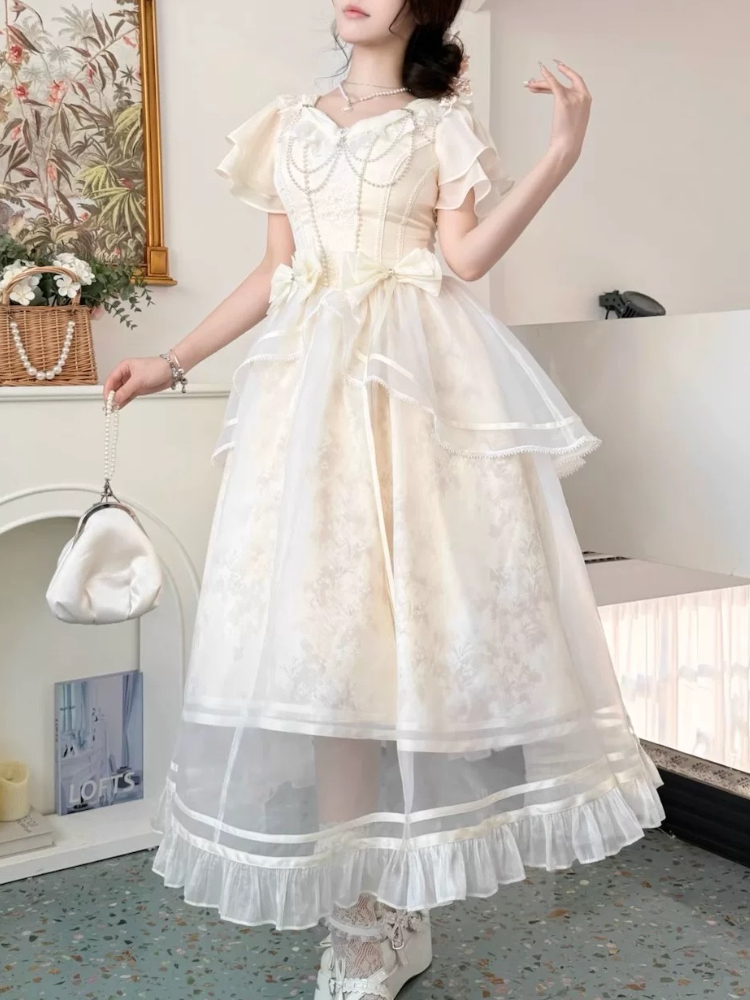 Forest Style Sweet Vintage Bow - French Vintage Floral Midi Dress review and price