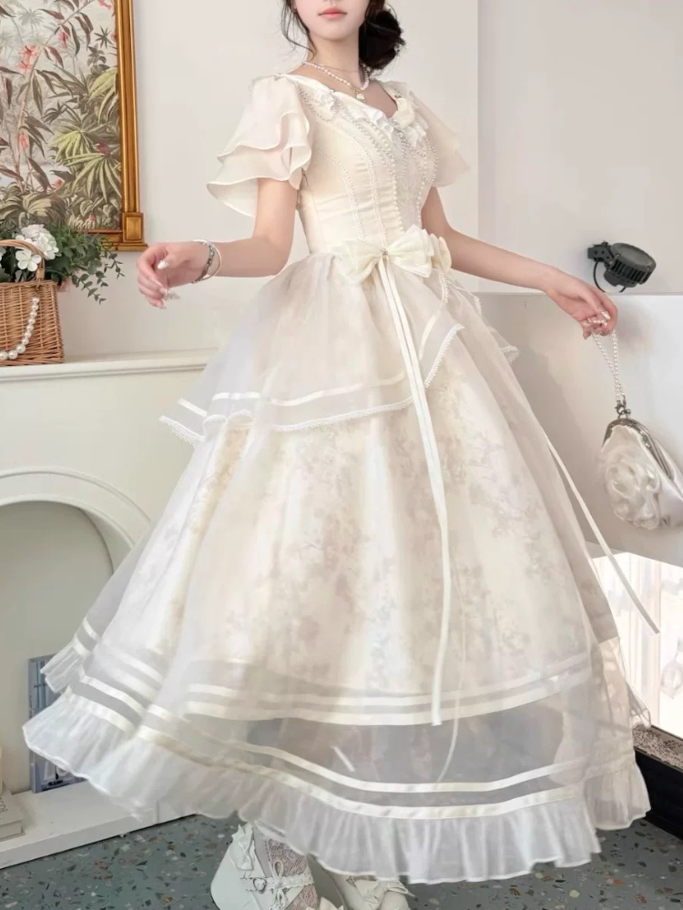 Forest Style Sweet Vintage Bow - French Vintage Floral Midi Dress review and price