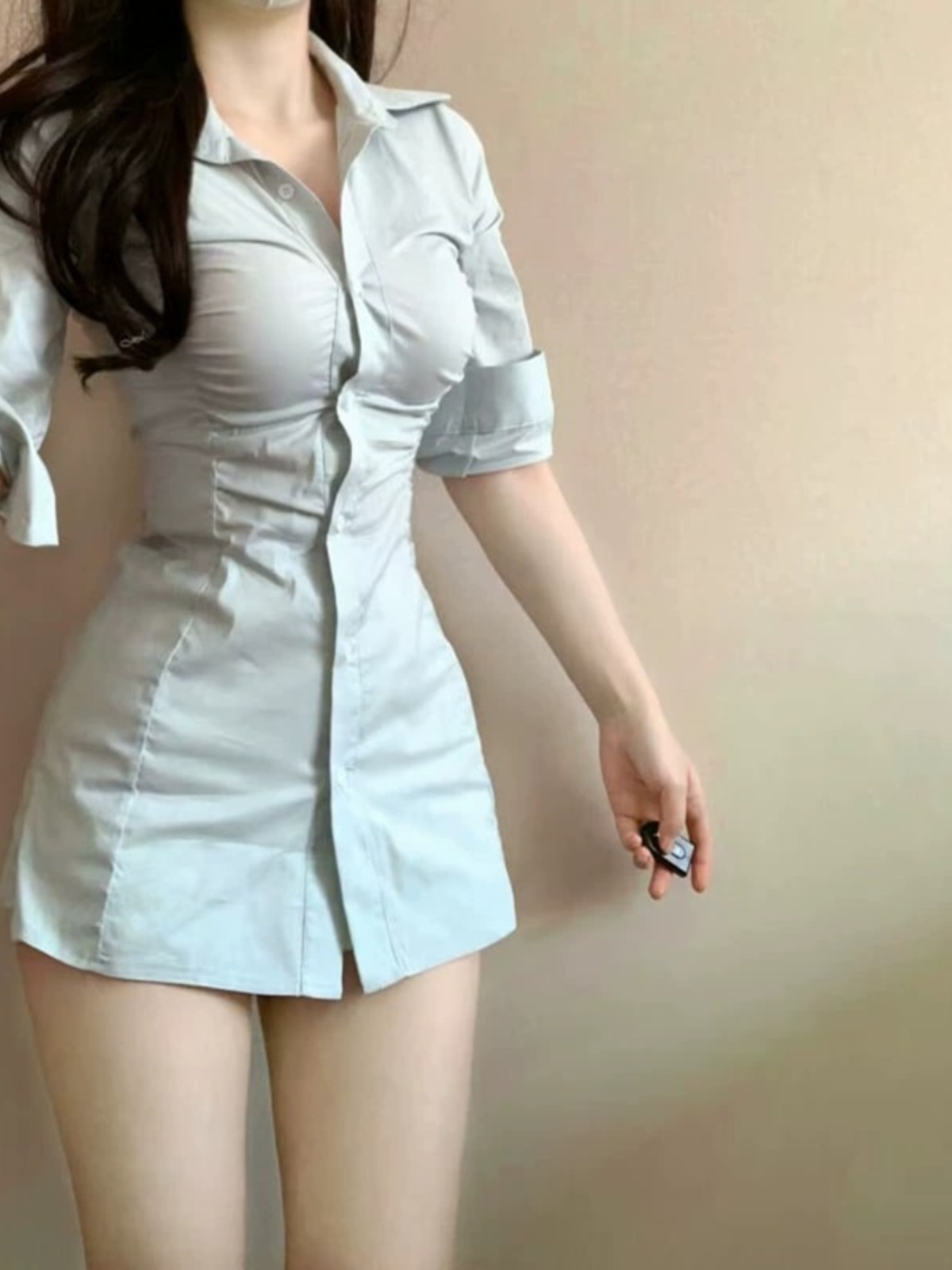 Sexy Pleated Waist-Cinching Sh - Korean Style A Line Shirt Dress review and price