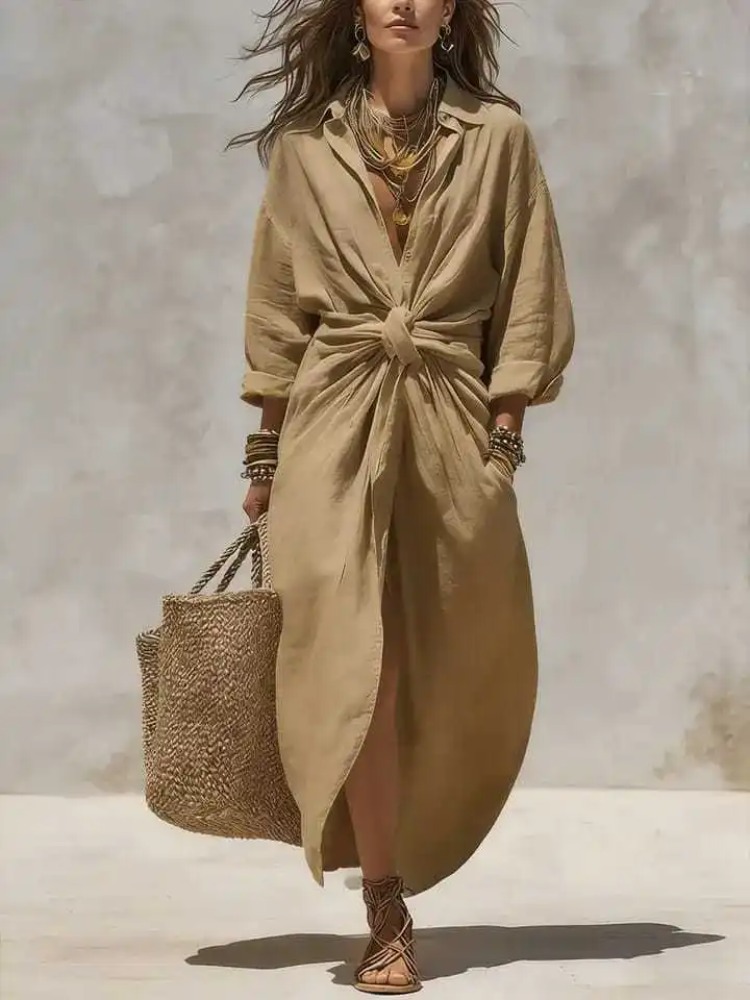 Women Boho White Linen‑Cotton  - Casual Loose Linen Shirt Dress review and price