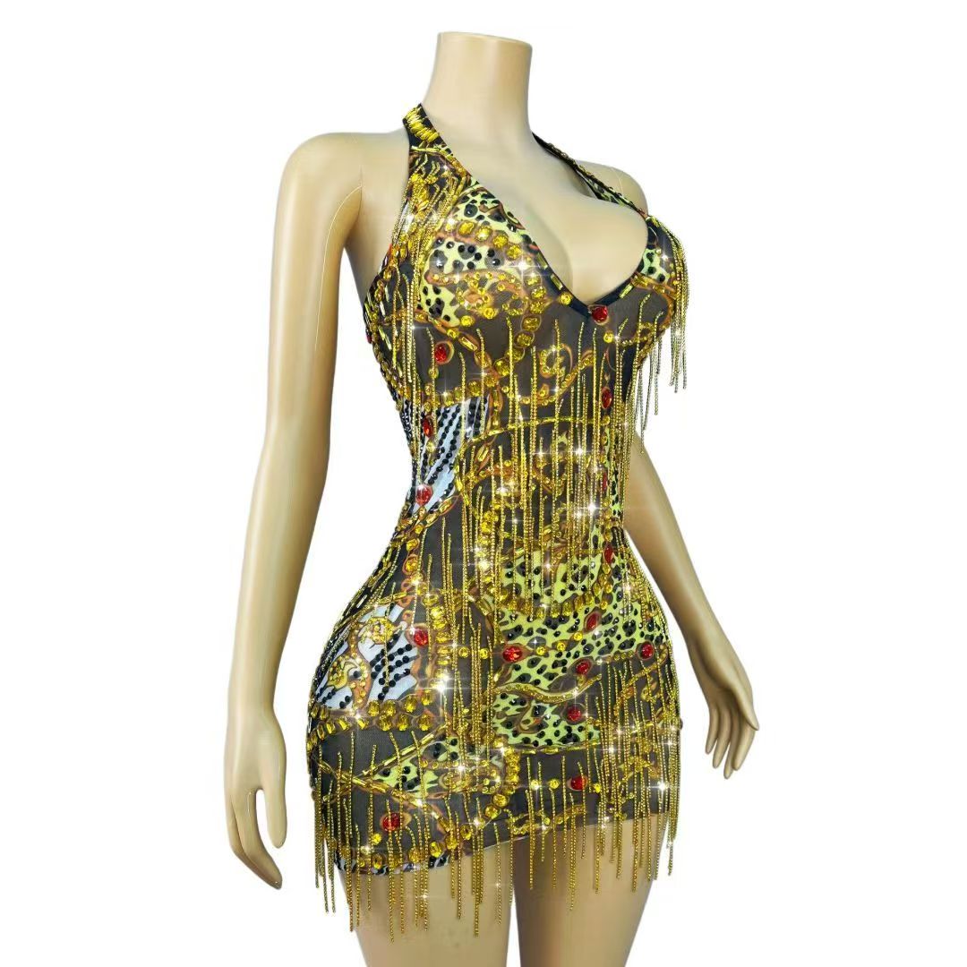 Sparkly Gold Rhinestones Chain - Sparkly Rhinestone Club Party Dress review and price