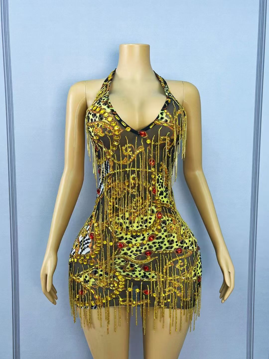 Sparkly Gold Rhinestones Chain - Sparkly Rhinestone Club Party Dress review and price