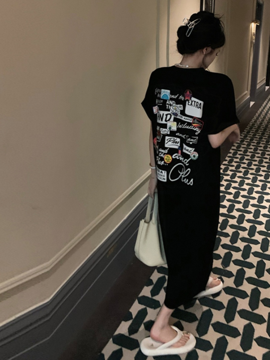 Black Short Sleeve T-Shirt Dre - Korean Style A Line Shirt Dress review and price