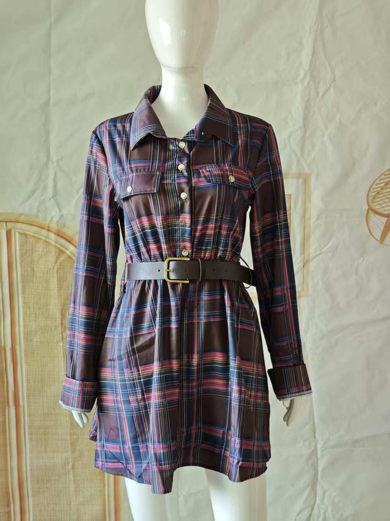Women Shirt Cloth Pockets Belt - Casual Loose Linen Shirt Dress review and price