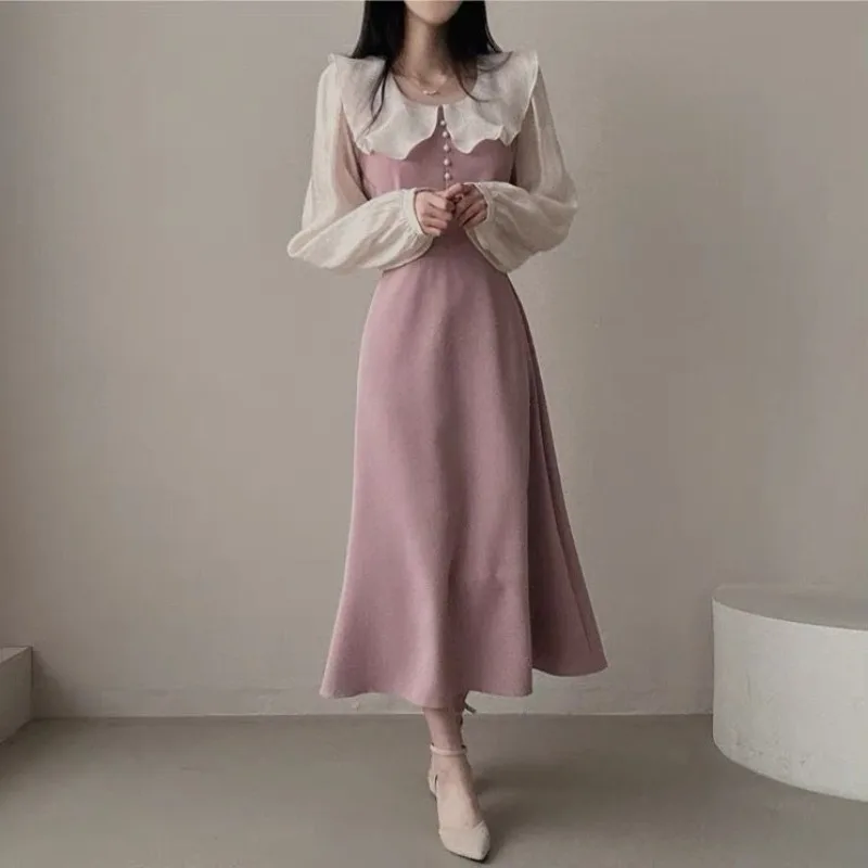 Long Sleeve Dresses Women Fren - French Vintage Floral Midi Dress review and price