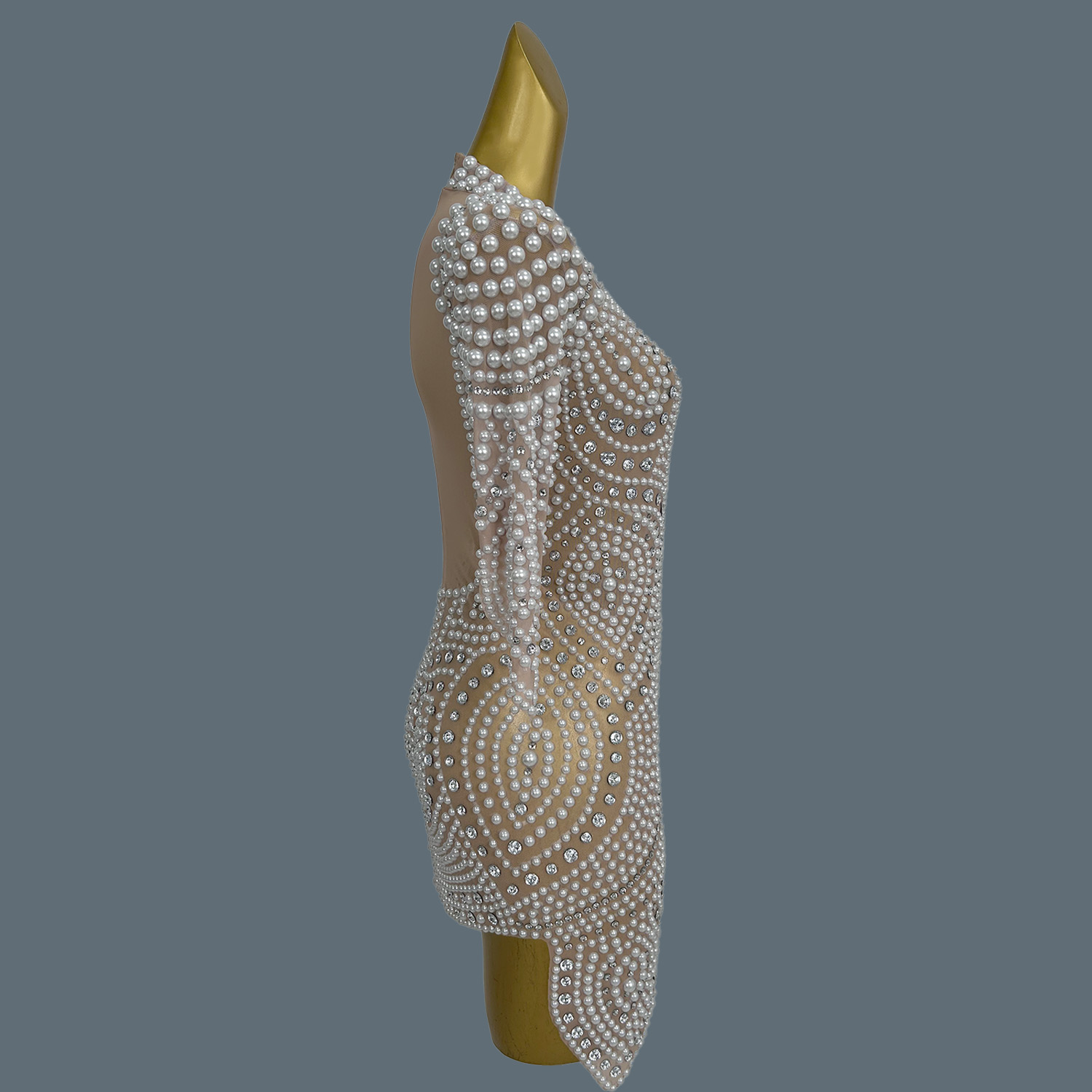 Gorgeous Full Pearls Crystals  - Sexy Mesh Sheer Bodycon Dress review and price