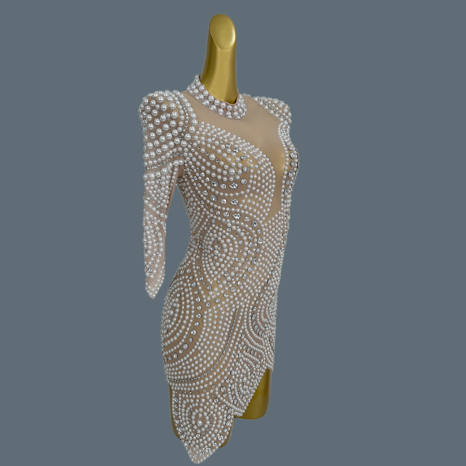 Gorgeous Full Pearls Crystals  - Sexy Mesh Sheer Bodycon Dress review and price