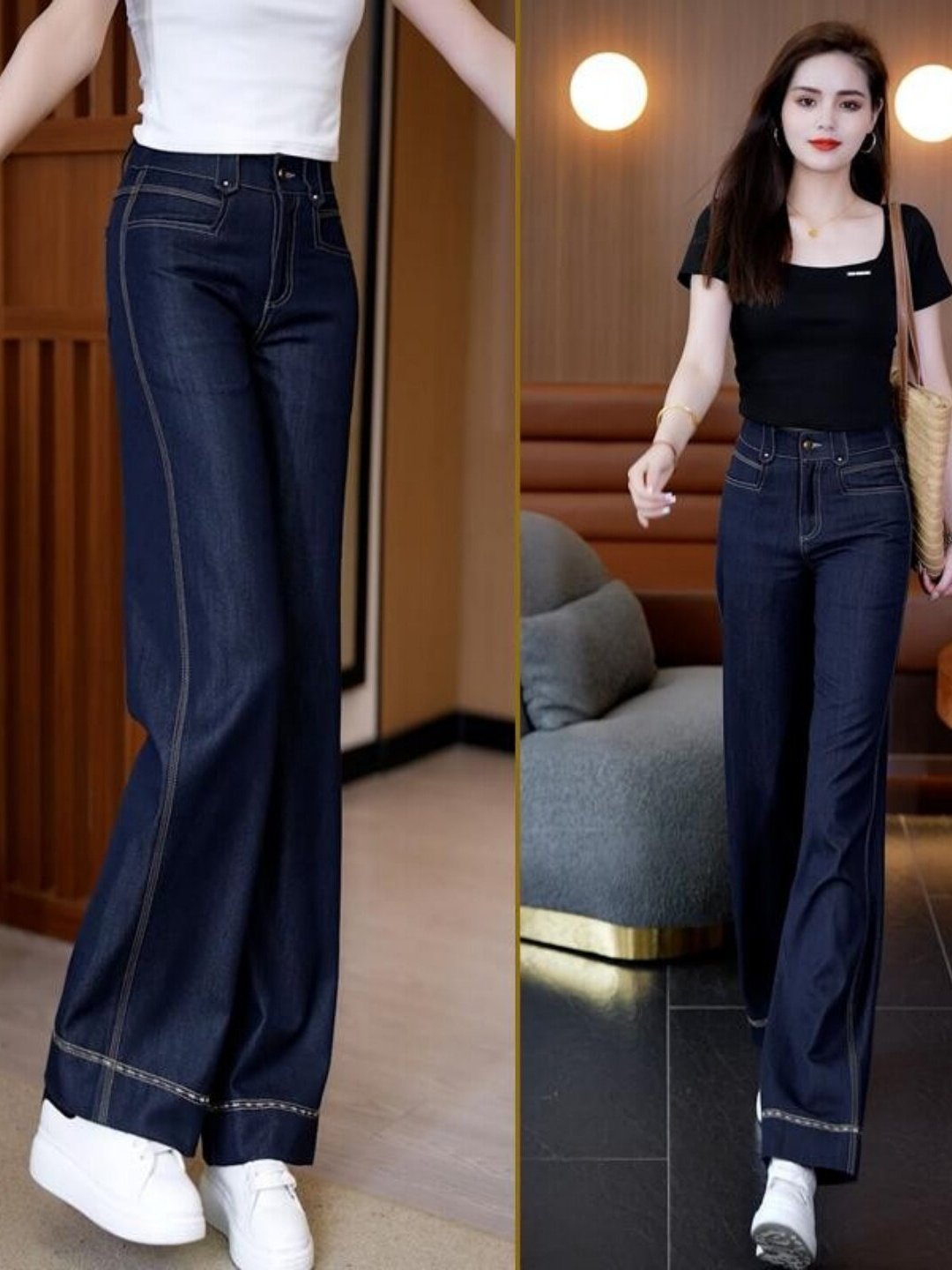 High Waist Wide Leg Denim Blue - Jeans review and price