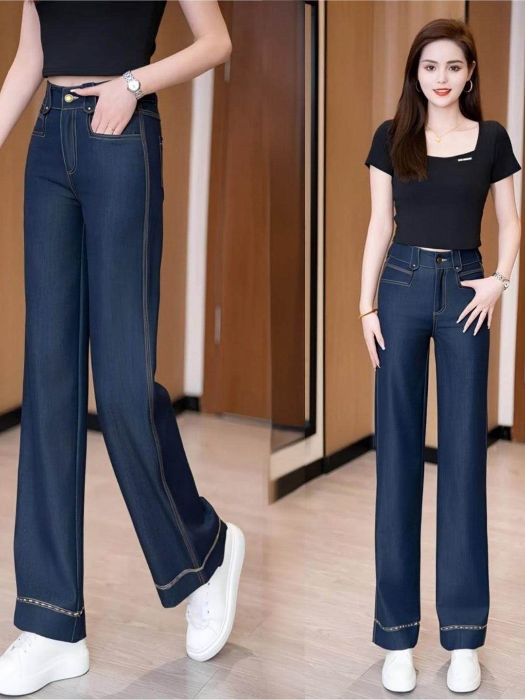 High Waist Wide Leg Denim Blue - Jeans review and price